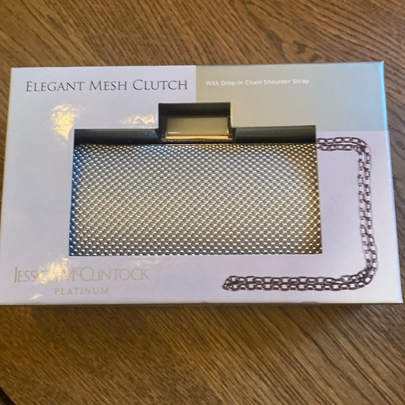 Jessica McClintock Handbags - Jessica McClintock Silver Evening Clutch with Chain Strap